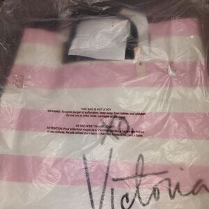 Victoria's Secret XO Victoria Pink & White Striped Canvas XL Tote NEW With Tags